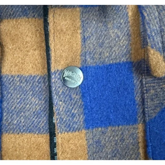 Death Row Records Flannel Jacket Mens XL Wool Blend Plaid Snoop Dogg Blue Orange